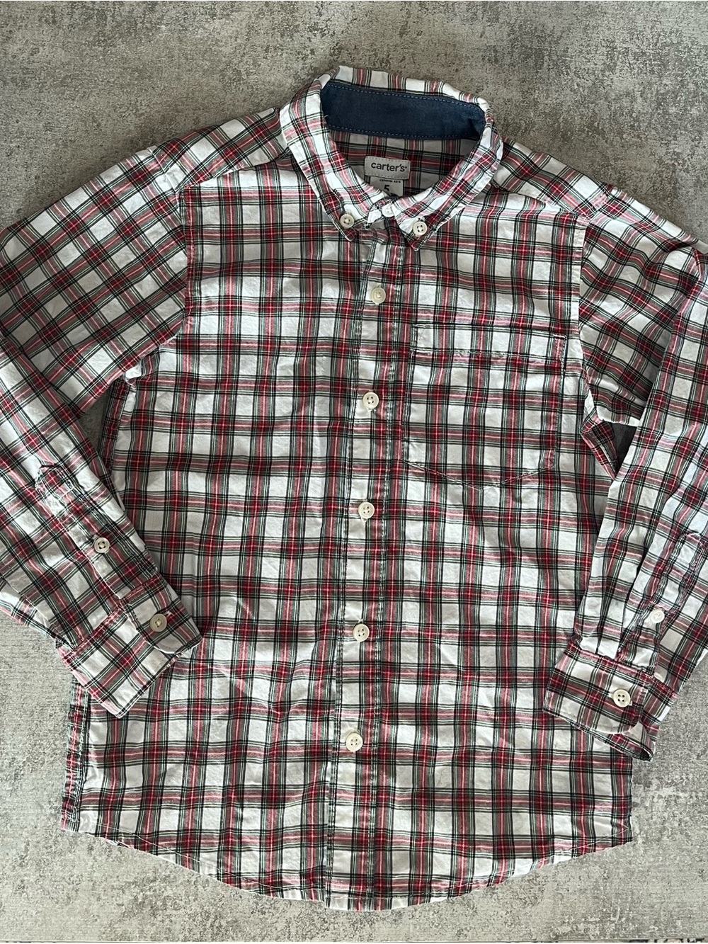 Carter's Plaid Button-Down Shirt in Red, Green & White
